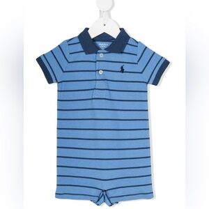 Ralph Lauren Babies' Striped Polo Romper (Blue) - 6 months
